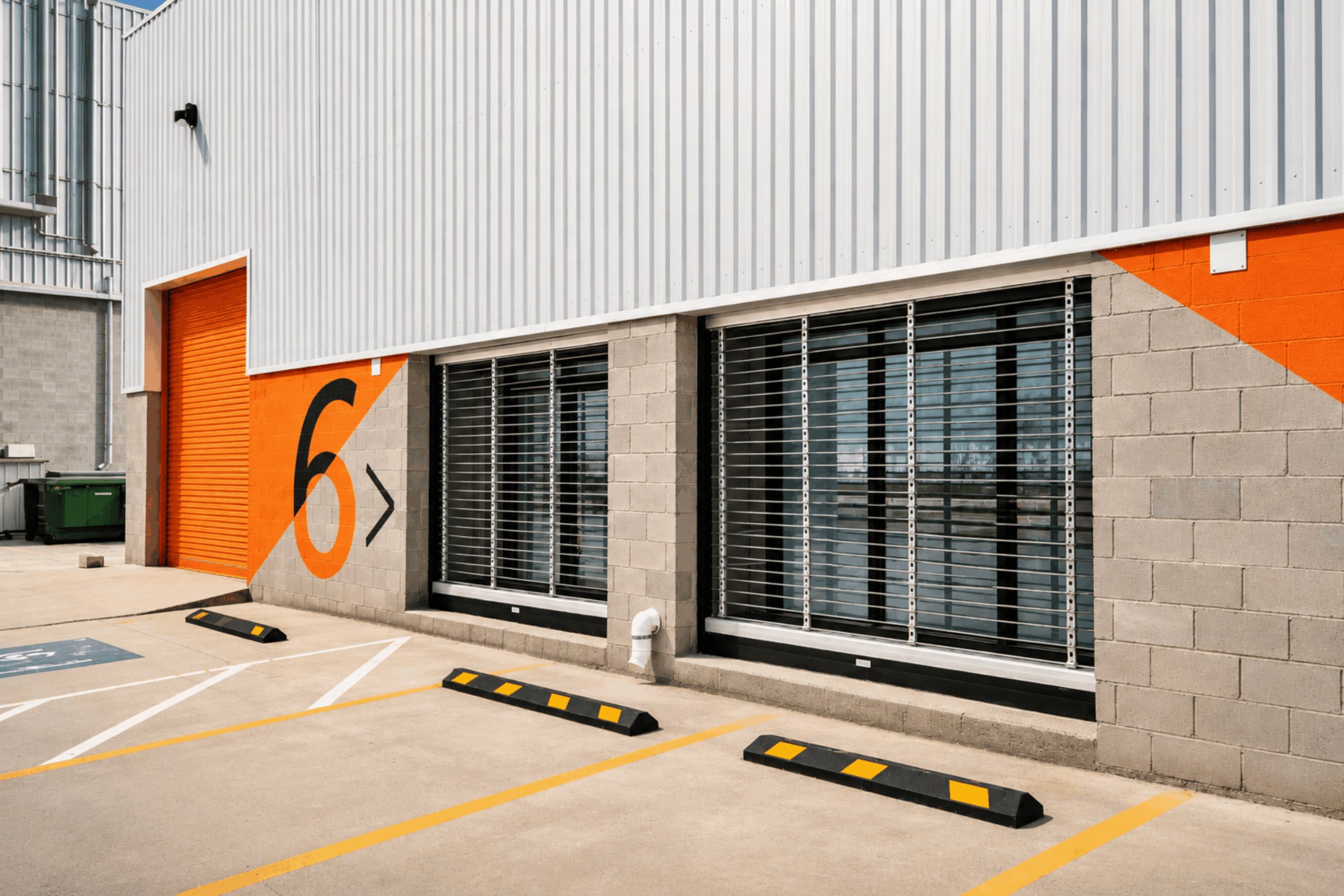 Fachada de una bodega comercial del proyecto CDU FLEX en Tijuana, desarrollada con servicios de gerencia, dirección de proyectos y supervisión de obra por MERGE.